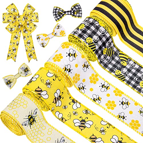 Whaline Bee – Drahtband mit Draht, 27 m, gelb, schwarz, kariert, Streifenband, 5 Designs, Frühling und Sommer, Stoff, Basteln, dekoratives Band für Geschenkverpackung, Geburtstag, Haarschleife, Nähen Whaline Bee – Drahtband mit Draht, 27 m, gelb, schwarz, kariert, Streifenband, 5 Designs, Frühling und Sommer, Stoff, Basteln, dekoratives Band für Geschenkverpackung, Geburtstag, Haarschleife, Nähen von Whaline