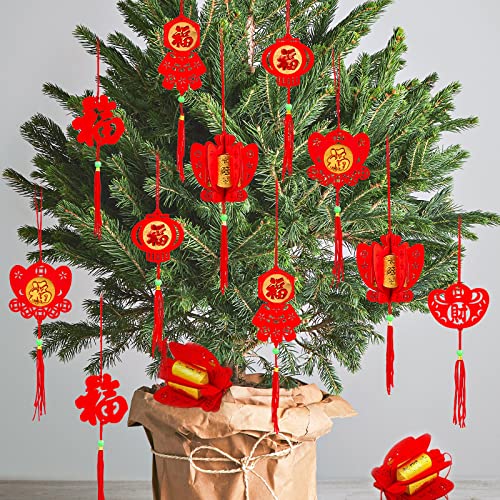 Whaline Chinesisches Neujahrsdekoration, chinesischer Knoten-Anhänger, rot, hängende Ornamente, Glücksbringer für Neujahr, Zuhause, Büro, Auto, Bäume, Festival, Neujahrsdekorationen (6 Designs) von Whaline