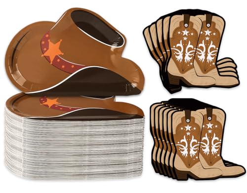 Whaline Cowboy-Pappteller-Set, 40 Stück, 50 Servietten, Cowboyhut-Form, Cowboystiefel-Design, Brauntöne, für Geburtstage, Partys, 1,7 Pfund Whaline Cowboy-Pappteller-Set, 40 Stück, 50 Servietten, Cowboyhut-Form, Cowboystiefel-Design, Brauntöne, für Geburtstage, Partys, 1,7 Pfund von Whaline