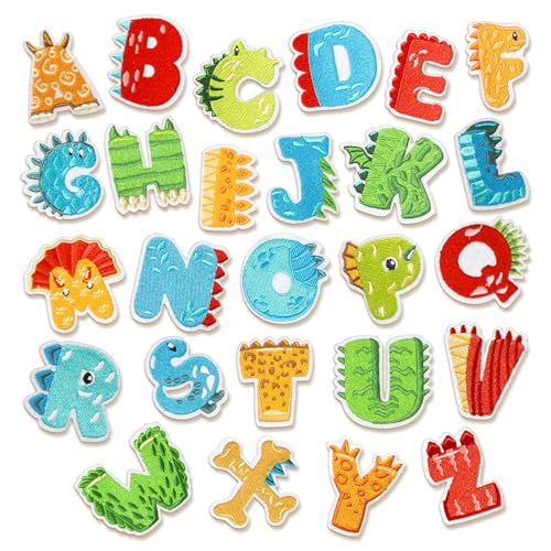 Whaline Dinosaurier-Aufnäher zum Aufbügeln, niedliches Alphabet von A bis Z, Wärmeübertragung, Bügelbilder, bestickte Stoffflicken zum Aufbügeln für Kleidung, Stoff, Basteln, 26 Stück Whaline Dinosaurier-Aufnäher zum Aufbügeln, niedliches Alphabet von A bis Z, Wärmeübertragung, Bügelbilder, bestickte Stoffflicken zum Aufbügeln für Kleidung, Stoff, Basteln, 26 Stück von Whaline