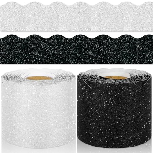 Whaline Glitzer-Pinnwand-Bordüre, schwarz, weiß, gestanzt, für Klassenzimmer, Kreidetafel, Wanddekoration, 2 Rollen Whaline Glitzer-Pinnwand-Bordüre, schwarz, weiß, gestanzt, für Klassenzimmer, Kreidetafel, Wanddekoration, 2 Rollen von Whaline
