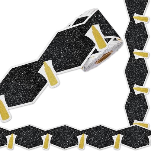 Whaline Glitzernde Pinnwand-Bordüre mit goldfarbener Quaste, gestanzte Bordüre, Rolle für Glückwünsche, Abschlussfeier, Partyzubehör, 1,8 m Whaline Glitzernde Pinnwand-Bordüre mit goldfarbener Quaste, gestanzte Bordüre, Rolle für Glückwünsche, Abschlussfeier, Partyzubehör, 1,8 m von Whaline