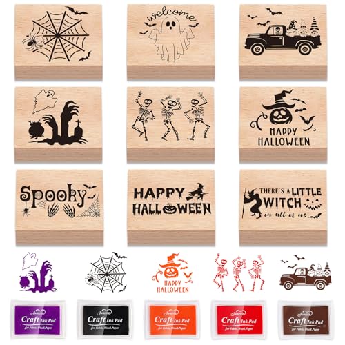 Whaline Halloween-Gummistempel aus Holz mit 5 Farben, Stempelkissen, gruseliges Geister-Skelett, Hexe, Bastelstempel für Party-Dekoration, Scrapbooking, Kartenherstellung, 9 Stück Whaline Halloween-Gummistempel aus Holz mit 5 Farben, Stempelkissen, gruseliges Geister-Skelett, Hexe, Bastelstempel für Party-Dekoration, Scrapbooking, Kartenherstellung, 9 Stück von Whaline
