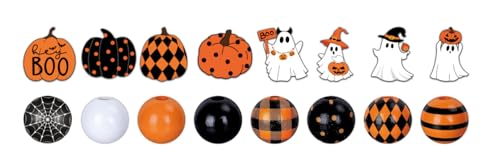 Whaline Halloween-Holzperlen, Geist, Kürbis, Spinnennetz, Bastelperlen, schwarz, orange, runde lose Perlen für Bastelarbeiten, Armbänder, Halsketten, 210 Stück Whaline Halloween-Holzperlen, Geist, Kürbis, Spinnennetz, Bastelperlen, schwarz, orange, runde lose Perlen für Bastelarbeiten, Armbänder, Halsketten, 210 Stück von Whaline