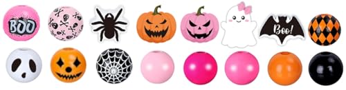 Whaline Halloween-Holzperlen, Kürbisgesicht, Boo, Geist, Fledermaus, Spinne, Bastelperlen, rosa, orange, runde lose Perlen für Bastelarbeiten, Armbänder, Halsketten, Zubehör, 235 Stück Whaline Halloween-Holzperlen, Kürbisgesicht, Boo, Geist, Fledermaus, Spinne, Bastelperlen, rosa, orange, runde lose Perlen für Bastelarbeiten, Armbänder, Halsketten, Zubehör, 235 Stück von Whaline