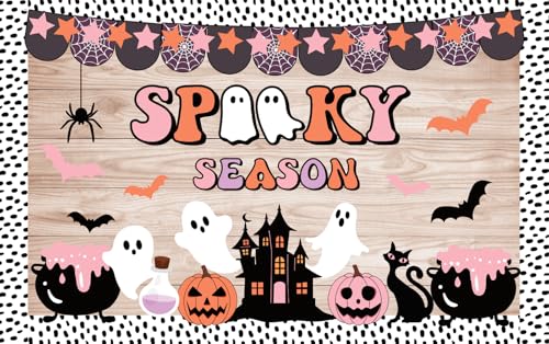 Whaline Halloween-Pinnwand, Dekoration, rosa Geist, Kürbis, Schloss, Kessel, Papierausschnitte mit 200 Klebepunkten für gruselige Jahreszeit, Urlaub, Party, Klassenzimmer, 87 Stück von Whaline
