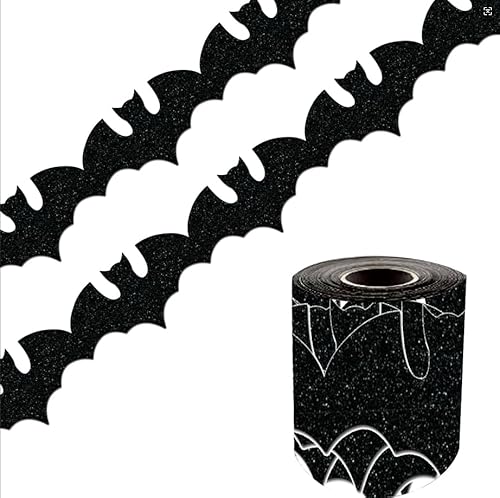 Whaline Halloween-Pinnwand-Bordüre, Glitzer, schwarz, Fledermaus, gestanzt, Bordüre, Rolle für gruselige Kreidetafel, Wanddekoration, 1,8 m Whaline Halloween-Pinnwand-Bordüre, Glitzer, schwarz, Fledermaus, gestanzt, Bordüre, Rolle für gruselige Kreidetafel, Wanddekoration, 1,8 m von Whaline