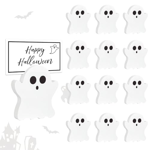 Whaline Halloween-Platzkartenhalter aus Holz mit Namenskarten, weißer Geist, Tischnummernhalter, Präsentationsständer für Party, Zuhause, Büro, Tischdekoration, 12 Stück Whaline Halloween-Platzkartenhalter aus Holz mit Namenskarten, weißer Geist, Tischnummernhalter, Präsentationsständer für Party, Zuhause, Büro, Tischdekoration, 12 Stück von Whaline