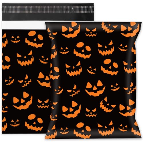 Whaline Halloween-Versandtaschen, 25,4 x 33 cm, Orange, Kürbis-Verpackung, selbstklebend, für kleine Geschäftskleidung, Geschenk, 100 Stück von Whaline