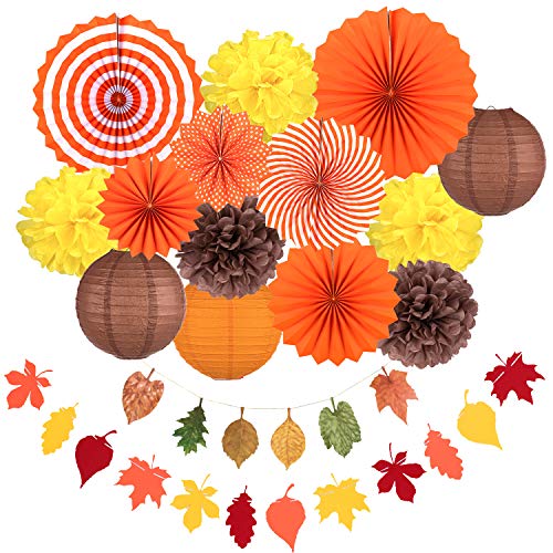Whaline Herbst-Party-Dekorationen, orangefarbene, hängende Papierfächer, Herbst, Papier-Bommel, Papierlaternen, Ahornblätter, Wimpelkette, Girlanden für Erntedankfest, Geburtstags-Dekor (16 Stück) Whaline Herbst-Party-Dekorationen, orangefarbene, hängende Papierfächer, Herbst, Papier-Bommel, Papierlaternen, Ahornblätter, Wimpelkette, Girlanden für Erntedankfest, Geburtstags-Dekor (16 Stück) von Whaline