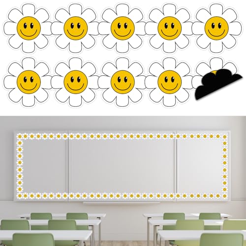 Whaline Magnetische Pinnwand mit Gänseblümchen, Retro, Smiley, Gänseblümchen, Magnetstreifen, Bordüre für Büro, Klassenzimmer, Dekoration, 24 Stück von Whaline