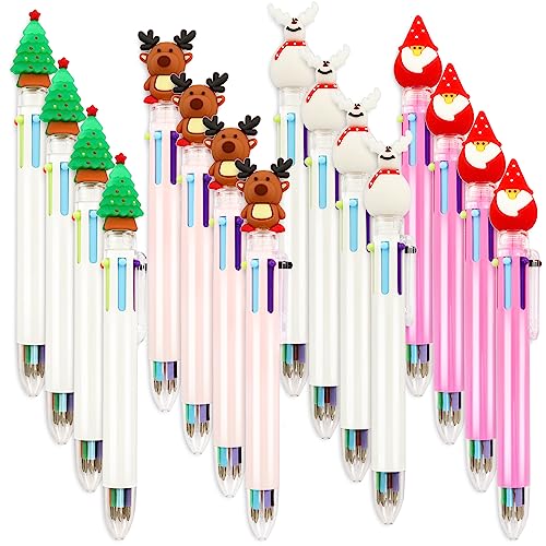 Whaline Mehrfarbige Kugelschreiber, Schneemann, Rentier, Weihnachtsbaum, Weihnachtsmann, Weihnachtsmann, einziehbare Stifte für Studenten, für Weihnachten, Partys, Kinder, 24 Stück von Whaline
