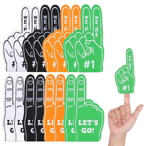 Whaline Mini-Schaumstoff-Finger "We're #1 and Let's Go", Schaumstoff-Finger, American Football, Partyzubehör für Cheerleader-Sportveranstaltungen (Grün, Schwarz, Weiß, Orange), 24 Stück von Whaline
