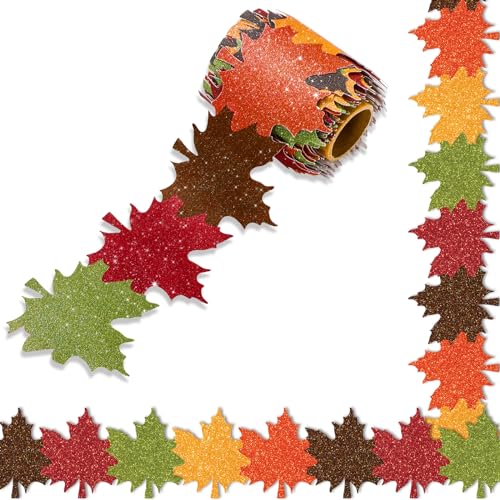 Whaline Pinnwand-Bordüre, 10 m, bunt, glitzernd, Ahornblatt, gestanzte Bordüre für Herbst, Erntedankfest, Kreidetafel-Dekoration Whaline Pinnwand-Bordüre, 10 m, bunt, glitzernd, Ahornblatt, gestanzte Bordüre für Herbst, Erntedankfest, Kreidetafel-Dekoration von Whaline