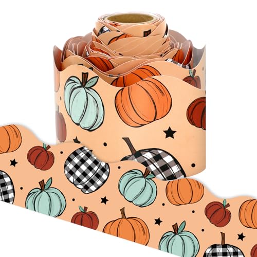 Whaline Pinnwand-Bordüre für Herbst, Braun, Grün, kariert, Kürbis, gestanzt, Bordüre, Rolle für Herbst, Erntedankfest, Klassenzimmer, Kreidetafel, Wanddekoration Whaline Pinnwand-Bordüre für Herbst, Braun, Grün, kariert, Kürbis, gestanzt, Bordüre, Rolle für Herbst, Erntedankfest, Klassenzimmer, Kreidetafel, Wanddekoration von Whaline