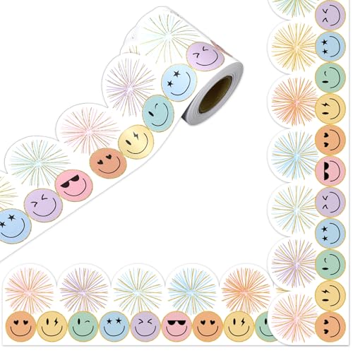 Whaline Preppy Happy Face Pinnwand, Bordüre, Sonnenbrille, Herz, Lächeln, Feuerwerk, gestanzt, gerollte Bordüre für Kreidetafel, Wanddekoration, 10 m Whaline Preppy Happy Face Pinnwand, Bordüre, Sonnenbrille, Herz, Lächeln, Feuerwerk, gestanzt, gerollte Bordüre für Kreidetafel, Wanddekoration, 10 m von Whaline