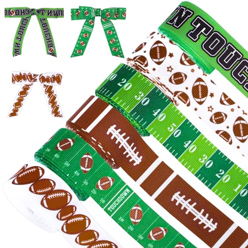 Whaline Ripsband mit Fußball-Motiv, 27,7 m, Rugbyballfeld-Muster, Bastelband, Teamsport, dekoratives Stoffband für Party-Dekoration, Geschenkverpackung, Schleife, Kranz, Basteln, 2,2 cm von Whaline