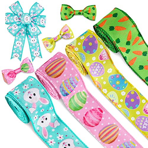 Whaline Schleifenband mit Draht, 27 m, Osterei, Hase, Karotte, Pastellfarben, Frühlingsfarben, Bastelband, Stoff, dekoratives Geschenkband, Rolle für Geschenke, Haarschleifen, Bastelbedarf, 4 Rollen Whaline Schleifenband mit Draht, 27 m, Osterei, Hase, Karotte, Pastellfarben, Frühlingsfarben, Bastelband, Stoff, dekoratives Geschenkband, Rolle für Geschenke, Haarschleifen, Bastelbedarf, 4 Rollen von Whaline