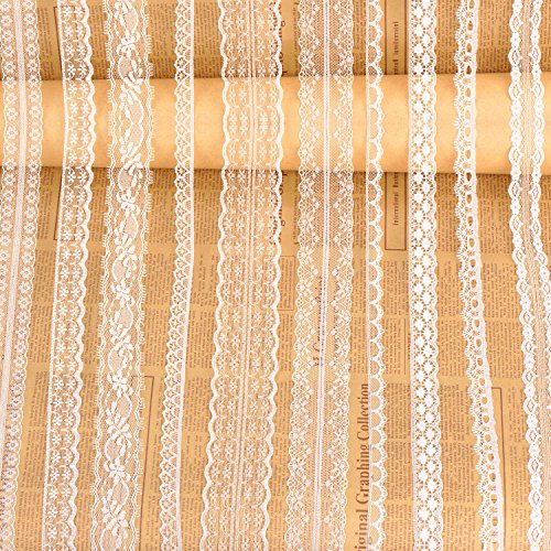 Whaline Spitzenband mit verschiedenen Mustern, cremefarben, Vintage-Stil, zum Nähen und für Brautschmuck, Hochzeit, gewellte Dekorationen, Bastelarbeiten, Blumenstrauß und Geschenkverpackung, 30 m Whaline Spitzenband mit verschiedenen Mustern, cremefarben, Vintage-Stil, zum Nähen und für Brautschmuck, Hochzeit, gewellte Dekorationen, Bastelarbeiten, Blumenstrauß und Geschenkverpackung, 30 m von Whaline