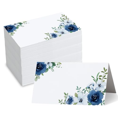 Whaline Tischkarten mit Blumenmuster, 8,9 x 5,1 cm, weiß-blau, Zeltkarten, Aquarellblumen, Sitzkarten, blanko, Tischnamensschilder für Buffet, Party, Tischdekoration, 100 Stück Whaline Tischkarten mit Blumenmuster, 8,9 x 5,1 cm, weiß-blau, Zeltkarten, Aquarellblumen, Sitzkarten, blanko, Tischnamensschilder für Buffet, Party, Tischdekoration, 100 Stück von Whaline