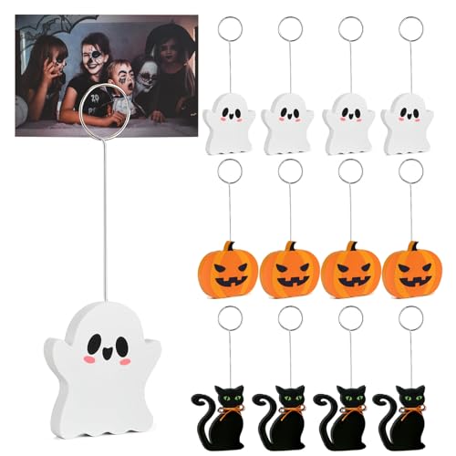 Whaline Tischkartenhalter aus Holz, Halloween-Motiv, Geist, Kürbis, schwarze Katze, Tischnummernhalter, Präsentationsständer für Party, Zuhause, Büro, Tischdekoration, 12 Stück Whaline Tischkartenhalter aus Holz, Halloween-Motiv, Geist, Kürbis, schwarze Katze, Tischnummernhalter, Präsentationsständer für Party, Zuhause, Büro, Tischdekoration, 12 Stück von Whaline