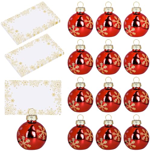 Whaline Tischkartenhalter mit goldfarbenen Schneeflocken-Namenskarten, Weihnachtsdekoration, rote Kugel, Sitzetiketten-Kartenhalter für Winter, Hochzeit, Urlaub, Tischschild, 12 Stück Whaline Tischkartenhalter mit goldfarbenen Schneeflocken-Namenskarten, Weihnachtsdekoration, rote Kugel, Sitzetiketten-Kartenhalter für Winter, Hochzeit, Urlaub, Tischschild, 12 Stück von Whaline