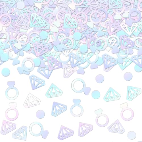 Whaline Tischkonfetti, Diamantring, rund, holografisch, Tischdekoration, für Junggesellinnenabschiede, Brautparty, Verlobung, Dekoration, 300 Stück von Whaline