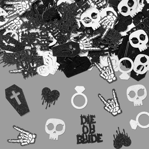 Whaline Tischkonfetti im Gothic-Stil für Junggesellinnenabschiede, Totenkopf-Ring, Herz, Konfetti, Braut oder Stanzform, Tischaufsätze für bis zum Tod, Halloween, Brautparty, Hochzeit, Party von Whaline