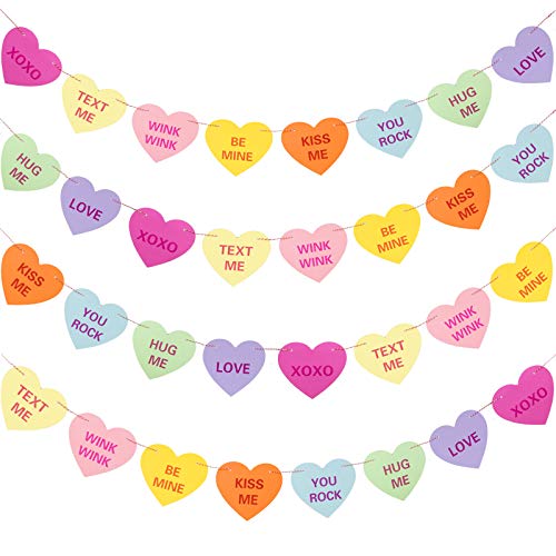Whaline Valentinstag-Herz-Banner-Girlande mit 32 Herzen, ca. 90 cm, Herz-Girlande, Herz-Sprüche, vorgespannte Banner für Jahrestag, Hochzeit, Geburtstag, Valentinstags-Dekoration (2 Saiten) von Whaline