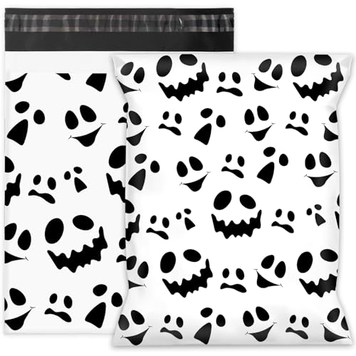 Whaline Versandtaschen für Halloween, 25,4 x 33 cm, Weiß / Schwarz, Geistergesicht, selbstklebende Versandtaschen für kleine Geschäftskleidung, Geschenk, 100 Stück Whaline Versandtaschen für Halloween, 25,4 x 33 cm, Weiß / Schwarz, Geistergesicht, selbstklebende Versandtaschen für kleine Geschäftskleidung, Geschenk, 100 Stück von Whaline