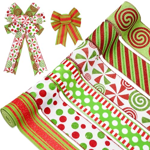 Whaline Weihnachtsbänder, 36 m, gepunktet, gestreift, mit Drahtrand, rot-grün, Stoffband für Weihnachtskranz, Schleife, DIY, Basteln, Verpackungszubehör, 6 Rollen Whaline Weihnachtsbänder, 36 m, gepunktet, gestreift, mit Drahtrand, rot-grün, Stoffband für Weihnachtskranz, Schleife, DIY, Basteln, Verpackungszubehör, 6 Rollen von Whaline