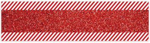 Whaline Weihnachtsband mit Drahtrand, roter Glitzer, Pfefferminz, Süßigkeiten, gestreift, Stoff, Bastelband für Weihnachtsbaum, Schleife, Kranz, Geschenkverpackung, Urlaub, Party, Heimdekoration, 10,2 von Whaline