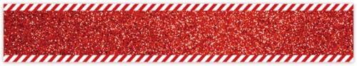 Whaline Weihnachtsband mit Drahtrand, roter Glitzer, Pfefferminzbonbons, gestreift, Stoff, Bastelband für Weihnachtsbaum, Schleife, Kranz, Geschenkverpackung, Urlaub, Party, Heimdekoration, 6,3 cm von Whaline