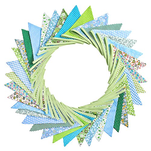 Whaline Wimpelkette aus Stoff, doppelseitig, 36 Stück, 10 m, Vintage-Blumen-Wimpel für Hochzeit, Geburtstag, Babyparty, Heimdekoration (grün) von Whaline