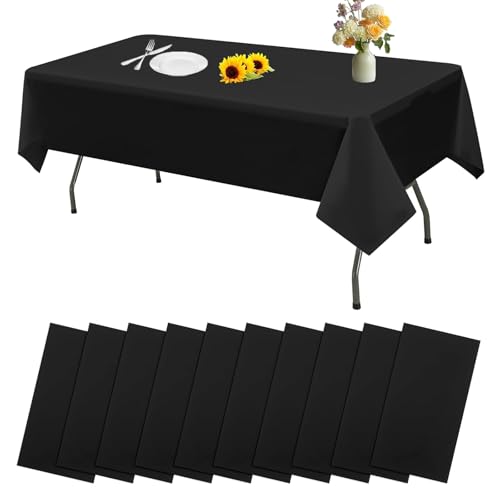 10 Stück 137 * 274cm Einweg Tischdecke, Tischdecke Kunststoff, Tischdecken Rechteckig Party, Wasserdicht und Ölbeständig, für Geburtstagsfeier, Hochzeit, Weihnachten, Esszimmer, Garten (Schwarz) von Whcctl