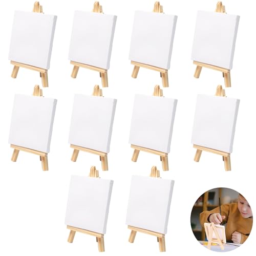 10 Stück Mini Leinwand Staffelei Holz, Mini Holz Dekoration Staffelei, Mini Leinwand mit Staffelei 10x10, Mini Staffelei Set, Mini Leinwand mit Mini Staffelei, für Tischdekoration, Malen, Basteln 10 Stück Mini Leinwand Staffelei Holz, Mini Holz Dekoration Staffelei, Mini Leinwand mit Staffelei 10x10, Mini Staffelei Set, Mini Leinwand mit Mini Staffelei, für Tischdekoration, Malen, Basteln von Whcctl