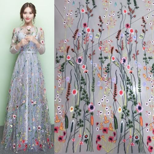 Netzstoff mit Blumenmuster für Hochzeitskleider (grau) von WheatThrive