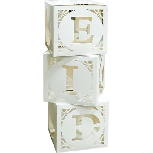 Weiße transparente Ballonbox, 3 Stück, dekorative hohle Boxen, mit Alphabet-Muster, Sterne, Mond, für Mottoparty, Dekorationszubehör von WheatThrive