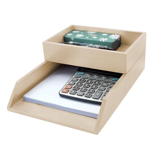 Whemyreat 2er-Set StöCkige Ablagekorb Aus Holz,Briefablage A4 Stapelbar,Dokumentenablage,33x24x6cm Schreibtischablage FüR A4 Papier,Schreibtisch Organizer,Holz,FüR BüRo Schule Zuhause,Natur von Whemyreat