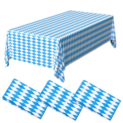 Whemyreat 3 StüCk Oktoberfest Tischdecke Bayerische Tischdeko,137 X 274 cm,Blau-Weiß Bayerische Einweg Tischdecke,füR Bierzelten Haushalt Catering Bayernraute Oktoberfest Deko Tischtuch von Whemyreat