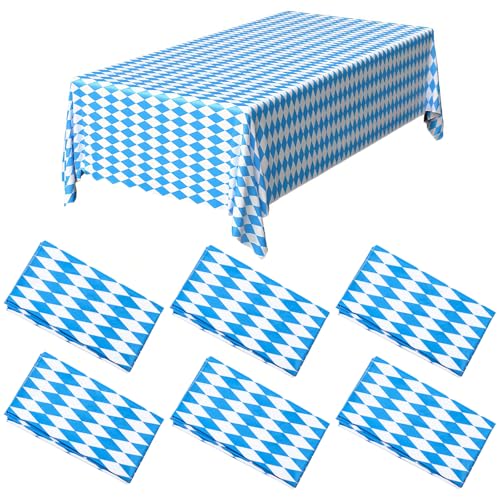 Whemyreat 6 StüCk Oktoberfest Tischdecke Bayerische Tischdeko,137 X 274 cm,Blau-Weiß Bayerische Einweg Tischdecke,füR Bierzelten Haushalt Catering Bayernraute Oktoberfest Deko Tischtuch von Whemyreat