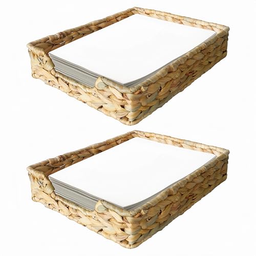 Whemyreat Briefablage Lagerung Tablett aus Natürlicher Wasserhyazinthe,Korbpapierablage für den Schreibtisch-Organizer,Gewebte Dokumentenablage im Letter-Format,Toilettentankablage(37x27x7cm),2 Stück von Whemyreat