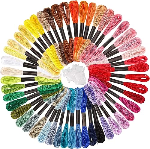 Caydo Stickerei Floss 50 Stränge Regenbogen Farbe Stickgarn Kreuzstich Floss mit 12 Stück Floss Spulen von Caydo