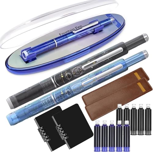 Protective Method Füllfederhalter, Druckfeder: 0,38 Mm, Blau-schwarze Tinte, Transparenter Schaft, Inklusive 5 Nachfüllbaren Tintenpatronen, Mittlere Feder, Glatt, Auslaufsicher (2 Sets,Schwarz) von Whimsyard
