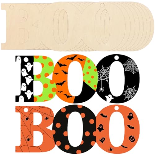 Große Holz-Buchstaben, 17,8 cm, zum Basteln, Ausschnitte, Holzscheiben, Verzierungen zum Bemalen von Ornamenten für Halloween, Herbst, Party, Heimdekoration (10 Stück) von Whiosyrt