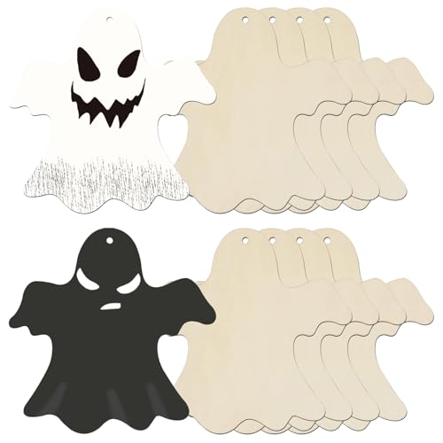 Große unlackierte Halloween-Ornamente aus Holz, 17,8 cm, zum Bemalen, blanko, unlackiert, Spectre-Holzscheiben, Ornament zum Basteln, hängende Herbstdekorationen (10 Stück) von Whiosyrt