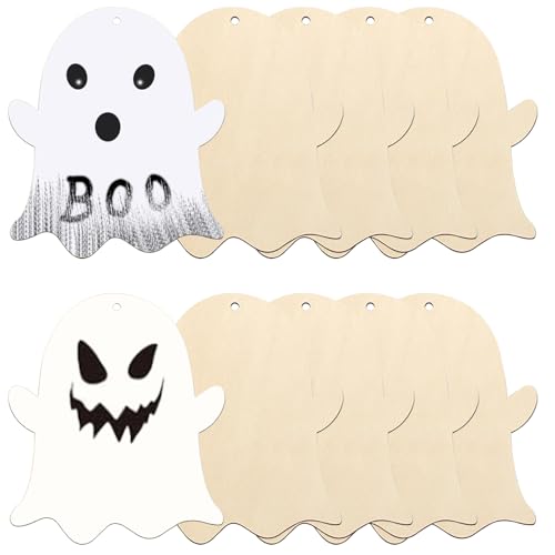 Große unlackierte Halloween-Ornamente aus Holz, 17,8 cm, zum Bemalen, unlackierte Geister-Holzscheiben, Ornament zum Basteln, hängende Herbstdekorationen (10 Stück) von Whiosyrt