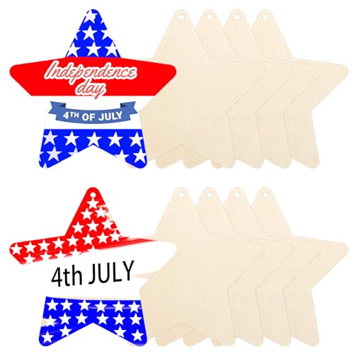 Holzstern-Ornamente zum Bemalen zum 4. Juli, groß, 17,8 cm, blanko, unlackiertes Holzornament zum Basteln, hängende Dekorationen, Unabhängigkeitstag, Flagge, Tagesdekoration, Geschenke (10 Stück) von Whiosyrt