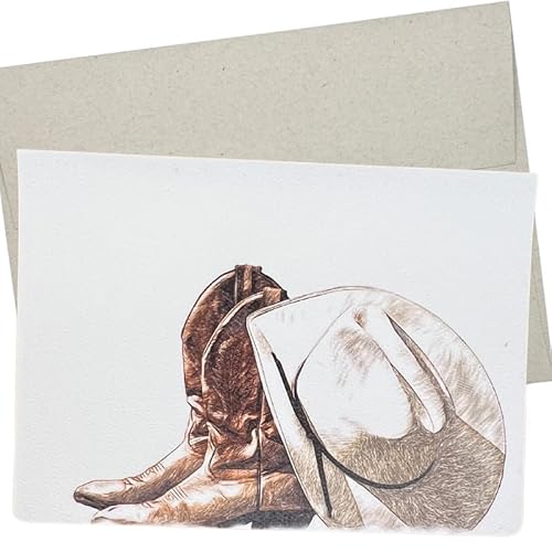 Whitman and Daughter Cowboy Western Geburtstagskarte (1 hochwertige Klappkarte, innen blanko, 12,7 x 17,8 cm) Cowboyhut und Boods in Wildblumen – 403 von Whitman and Daughter