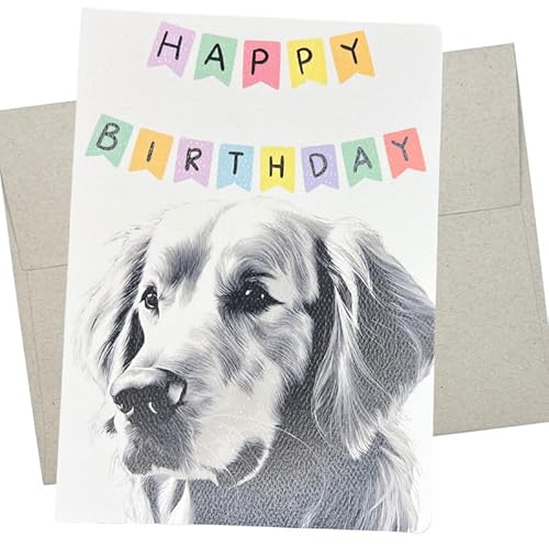 Golden Retriever Geburtstagskarte, Hunde-Geburtstagskarte (1 Premium-Klappkarte, innen blanko, 12,7 x 17,8 cm), Golden Retriever Geburtstagskarte von Hund für Männer und Frauen – 462 von Whitman and Daughter